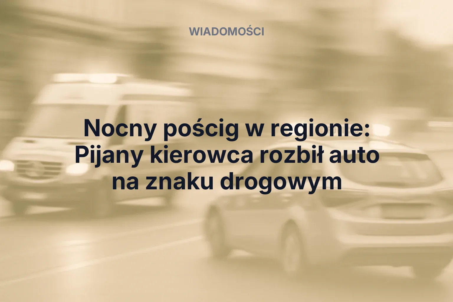 Artykuł: Nocny pościg w regionie: Pijany kierowca rozbił auto na znaku drogowym